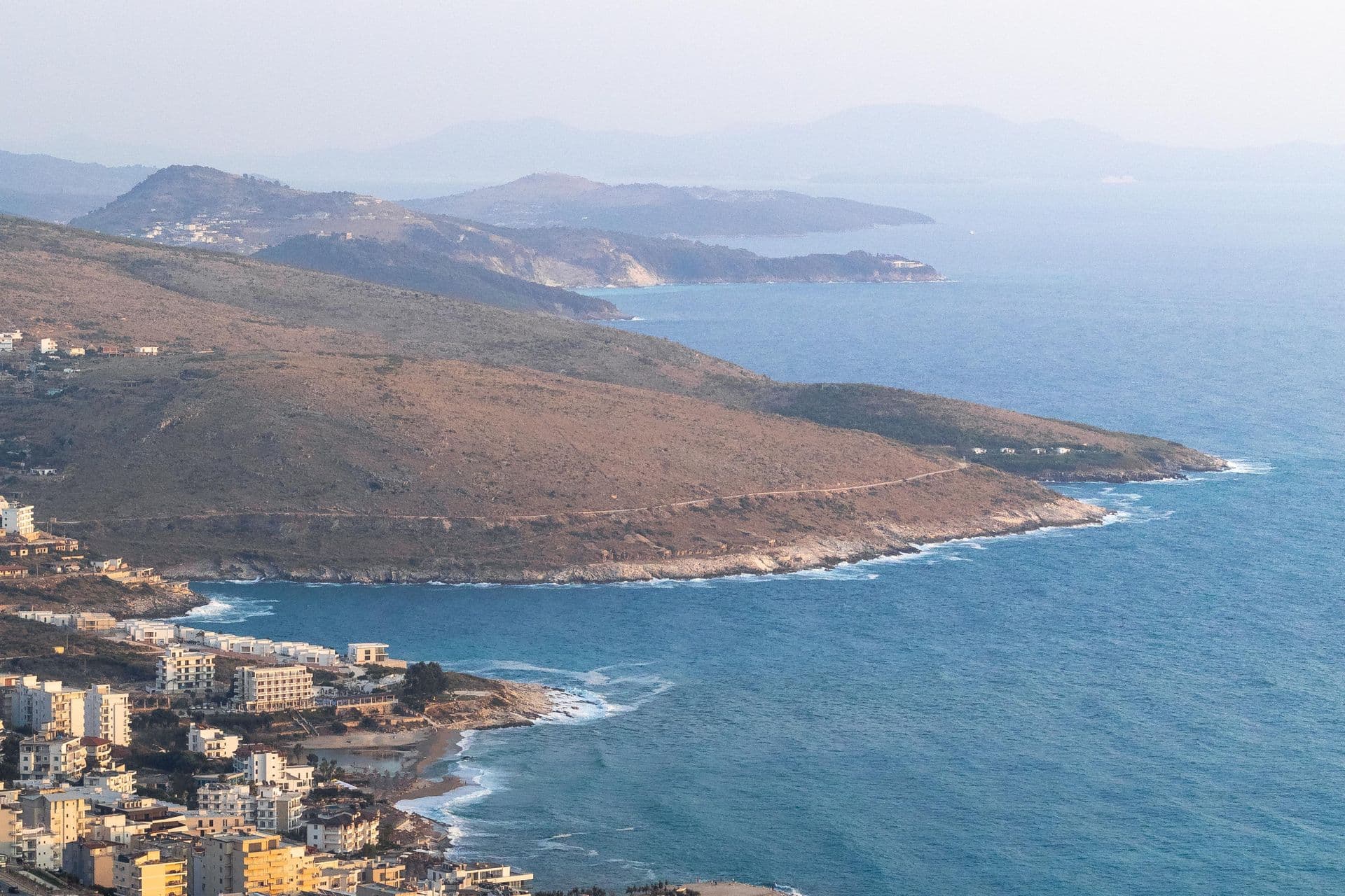 The Saranda coastline and Ionian Sea seen from above