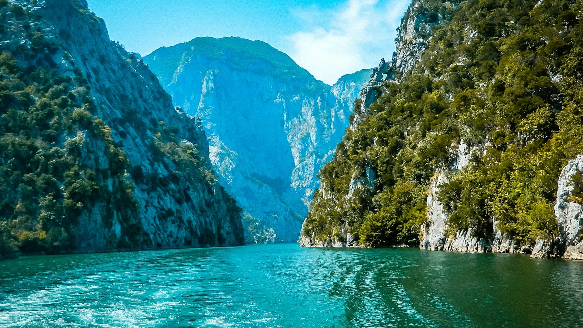 The fjord-like Komani Lake canyon in the Albanian Alps