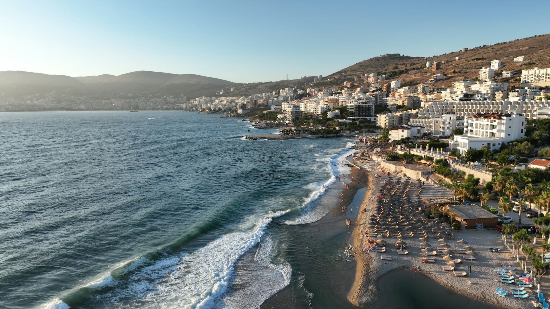 The beach and bay at Saranda on the Albanian Riviera